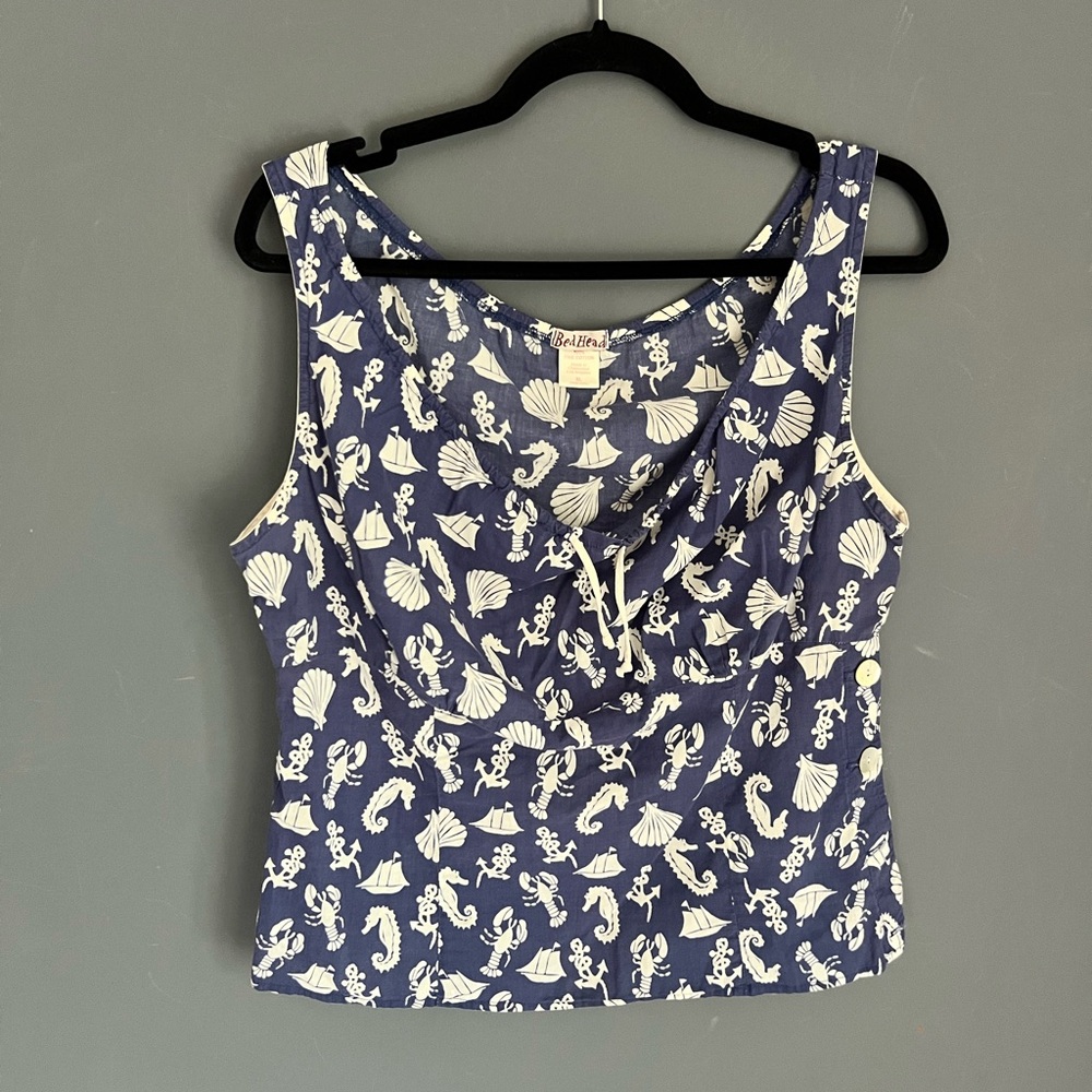 BedHead Blue Nautical XLSleeveless Tank Top Shell Button Top Bed Head Coastal